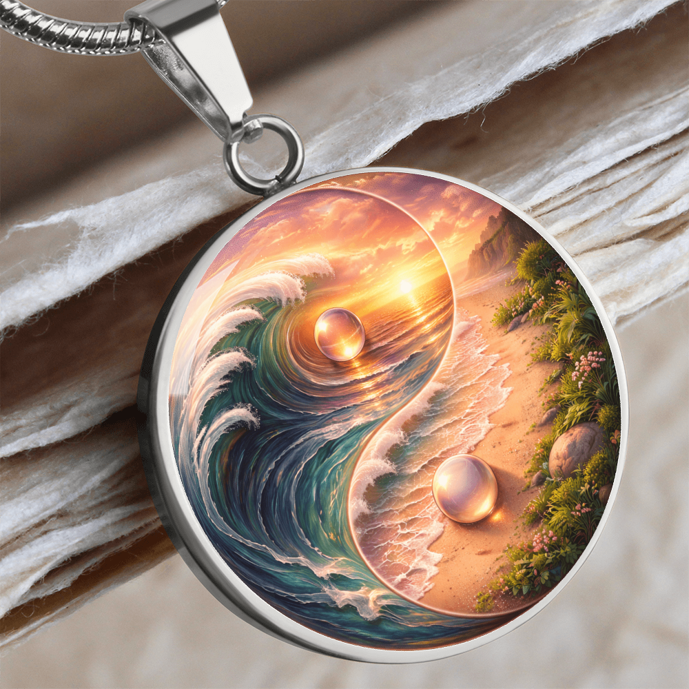 Yin Yang Sun & Sea Circle Pendant Necklace ShineOn Fulfillment