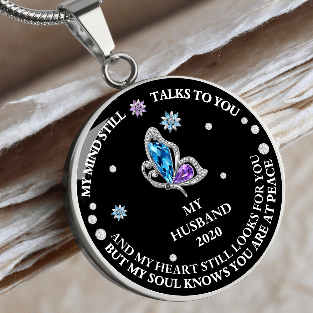 Circle Necklace Husband memorial with Butterfly