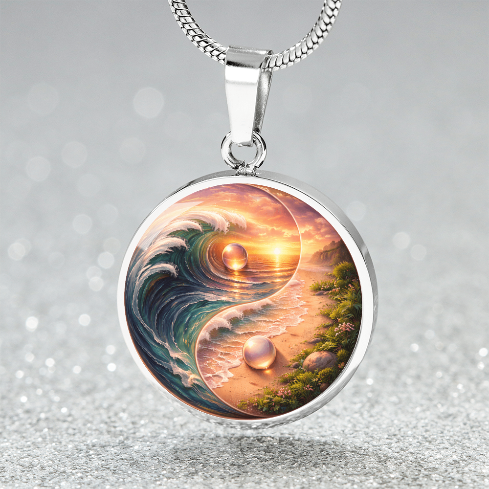 Yin Yang Sun & Sea Circle Pendant Necklace ShineOn Fulfillment