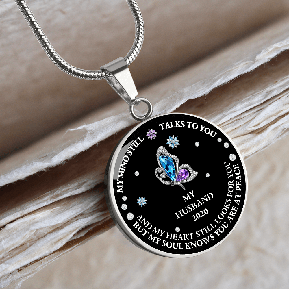 Circle Necklace Husband memorial with Butterfly