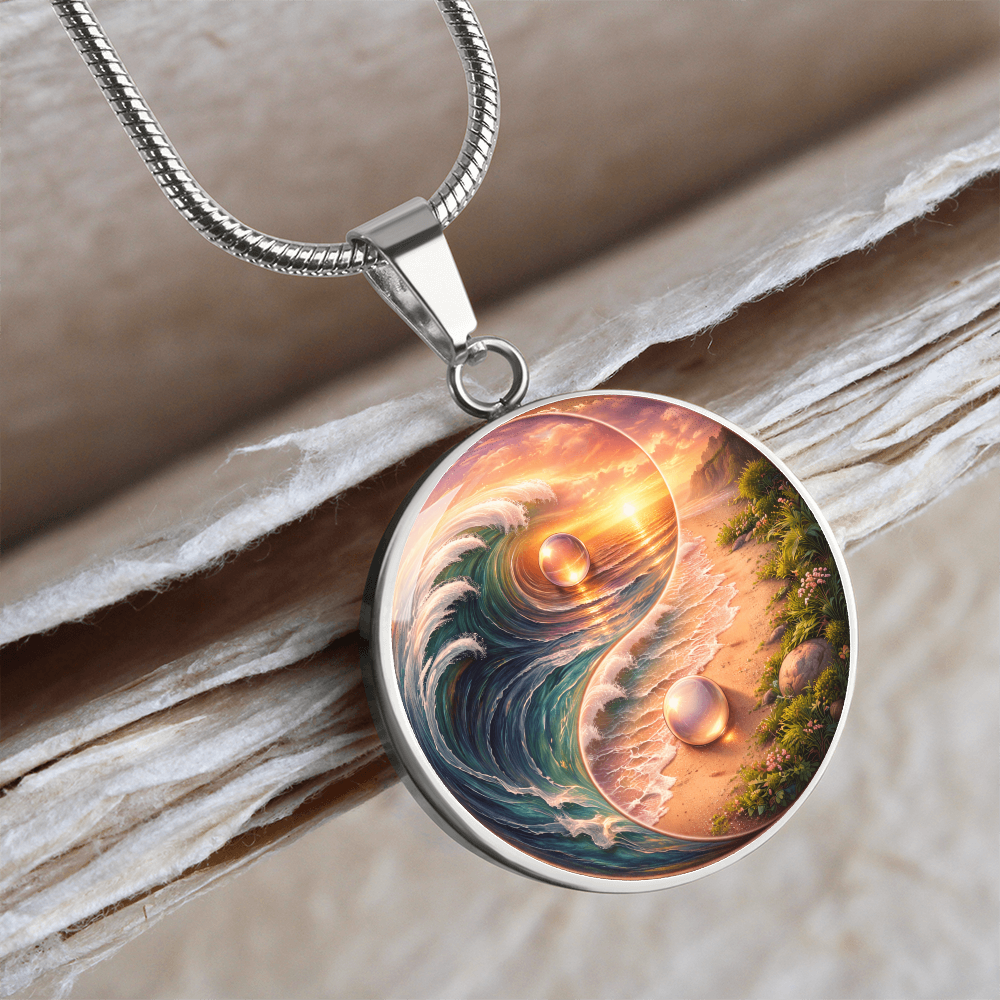 Yin Yang Sun & Sea Circle Pendant Necklace ShineOn Fulfillment