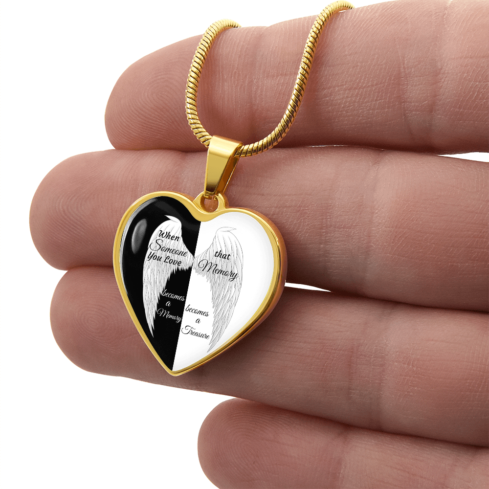 Luxury Graphic Heart Necklace Black and White with White Angel wings
