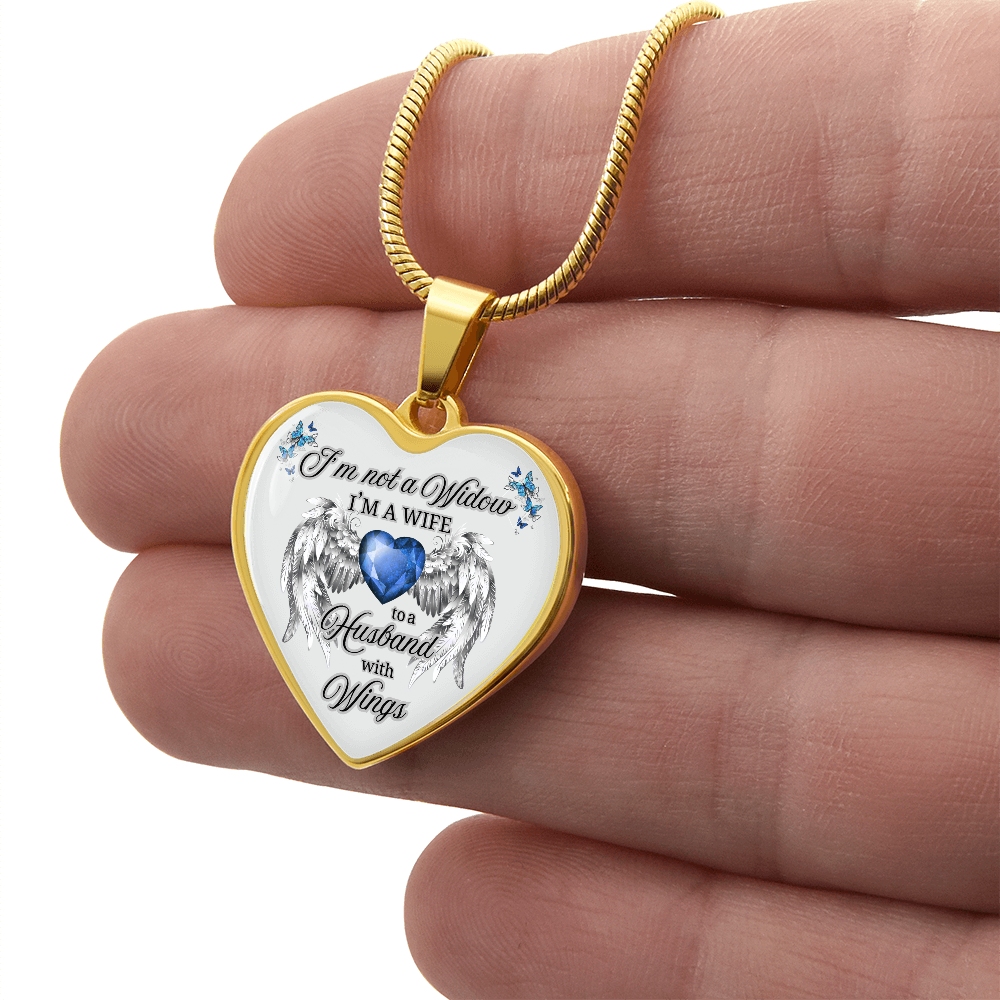 Husband in Heaven Memorial Necklace – “Wife to a Husband with Wings” Heart Pendant Gift