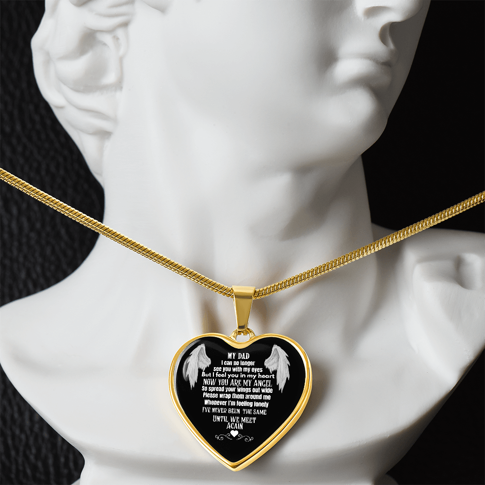 Dad Memorial Heart Necklace – Angel Wings Keepsake, Bereavement Gift