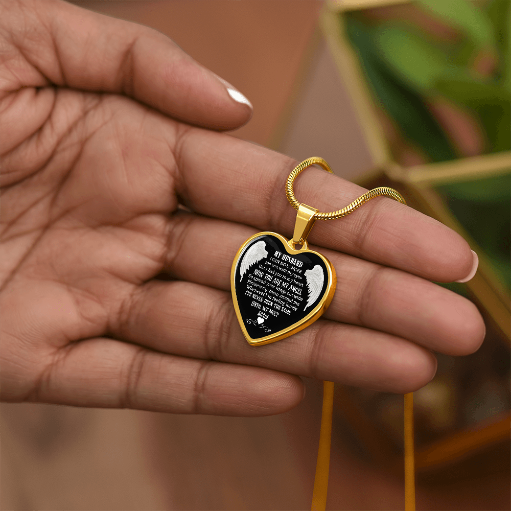 Husband Memorial Heart Pendant, Personalized Angel Keepsake, Sympathy Jewelry Gift