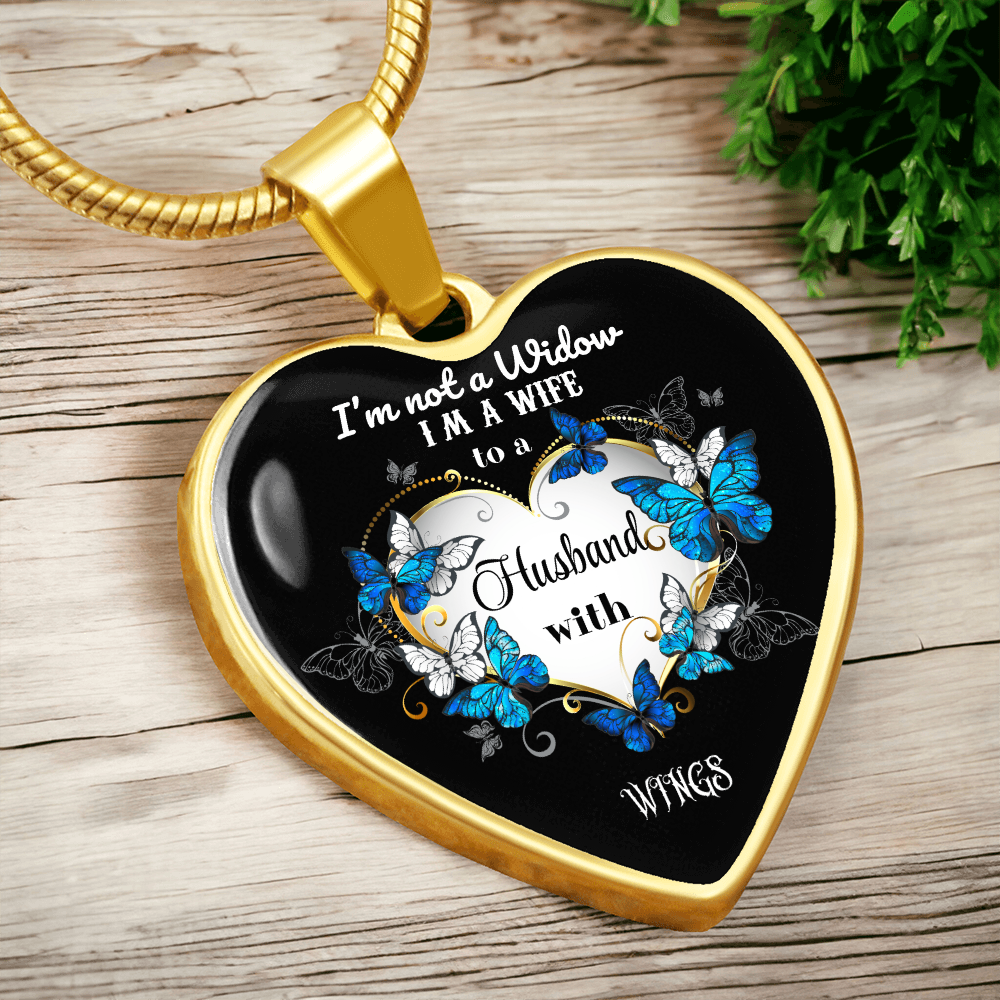 Luxury Graphic Heart Necklace I'm not a Widow Butterflies design by ShineOn Fulfillment
