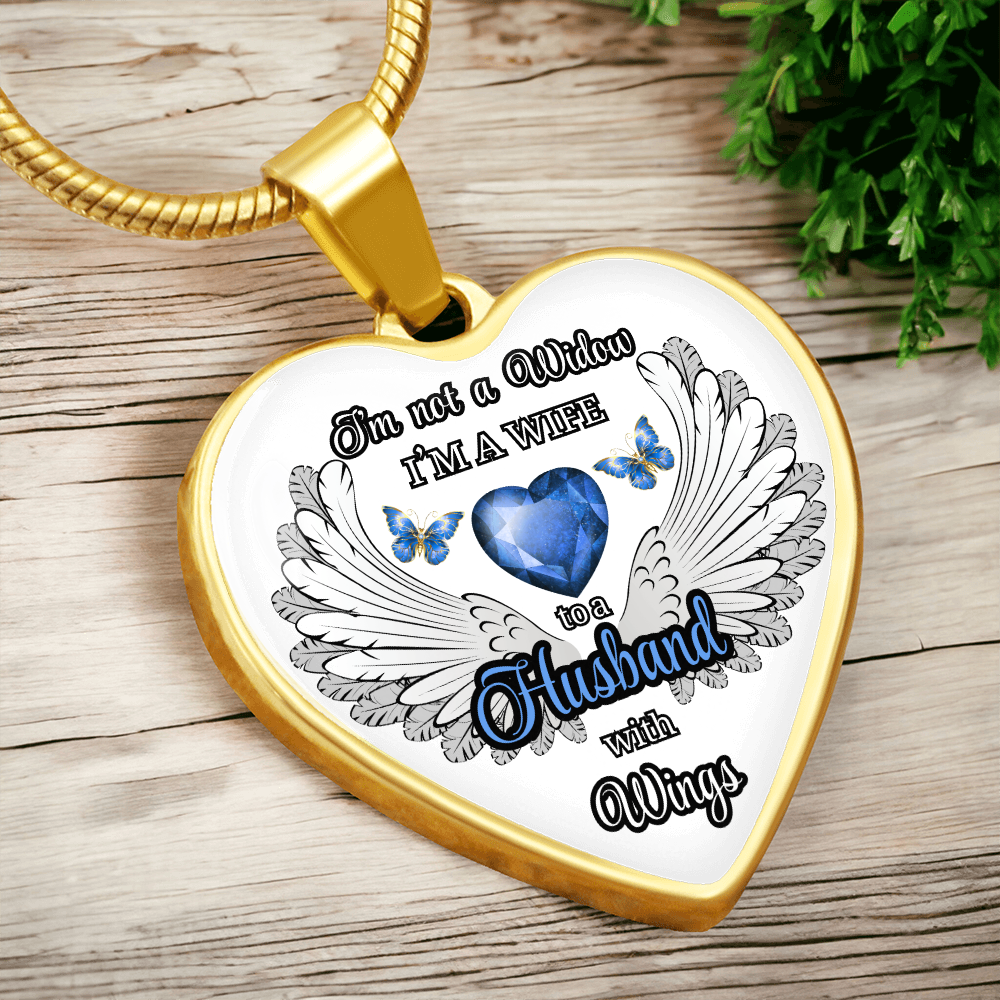 Personalized Memorial Necklace for Wife – "I'm a Wife to a Husband with Wings" – Heart Pendant Sympathy Gift – Loss of Husband Jewelry by ShineOn Fulfillment