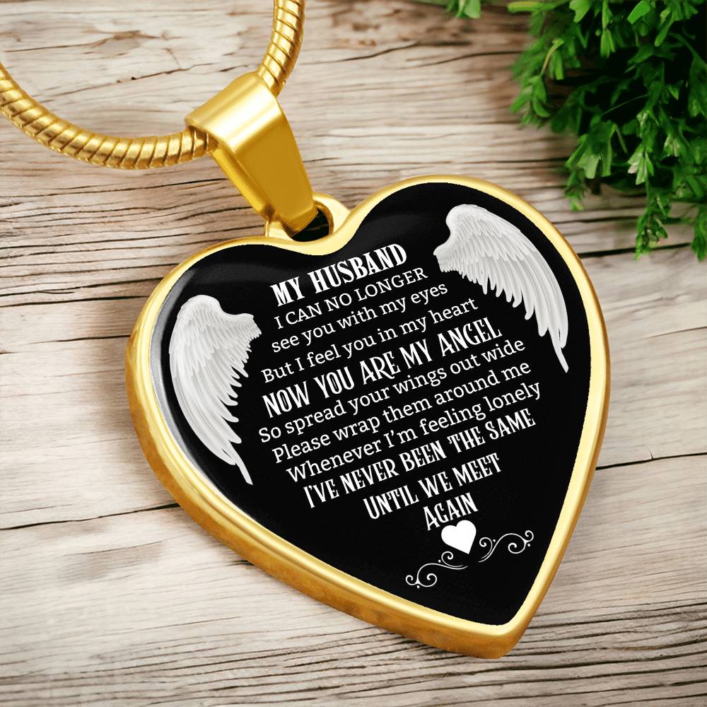 Husband Memorial Heart Pendant, Personalized Angel Keepsake, Sympathy Jewelry Gift