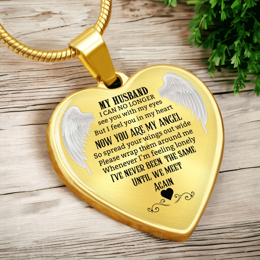 Husband Memorial Heart Necklace, Angel Keepsake Pendant, Loss of Husband Gift, In Loving Memory Jewelry