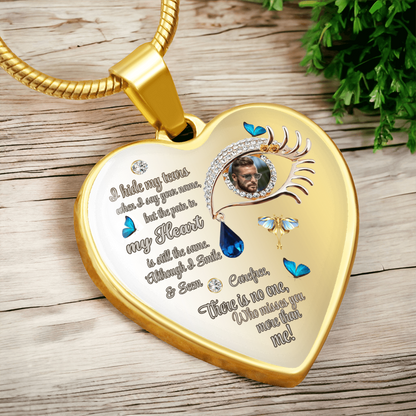 Heart Necklace Butterfly Tears Memorial Jewelry,Photo personalized, I Hide My Tears Pendant, Boho Style Eye Necklace for Grief, Gift for Her, Gift for Widow by ShineOn Fulfillment