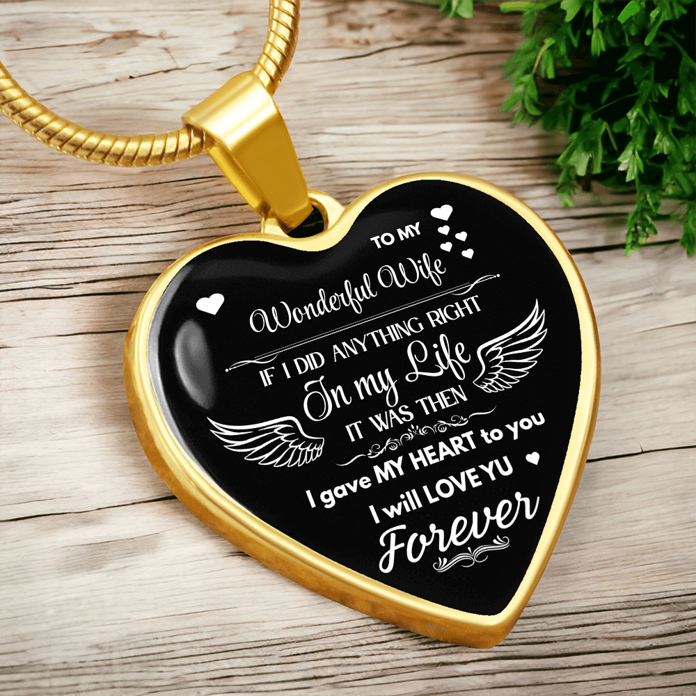Luxury Graphic Heart Necklace To My Wonderful Wife - Angel Wings -Love Gift to Wife by ShineOn Fulfillment
