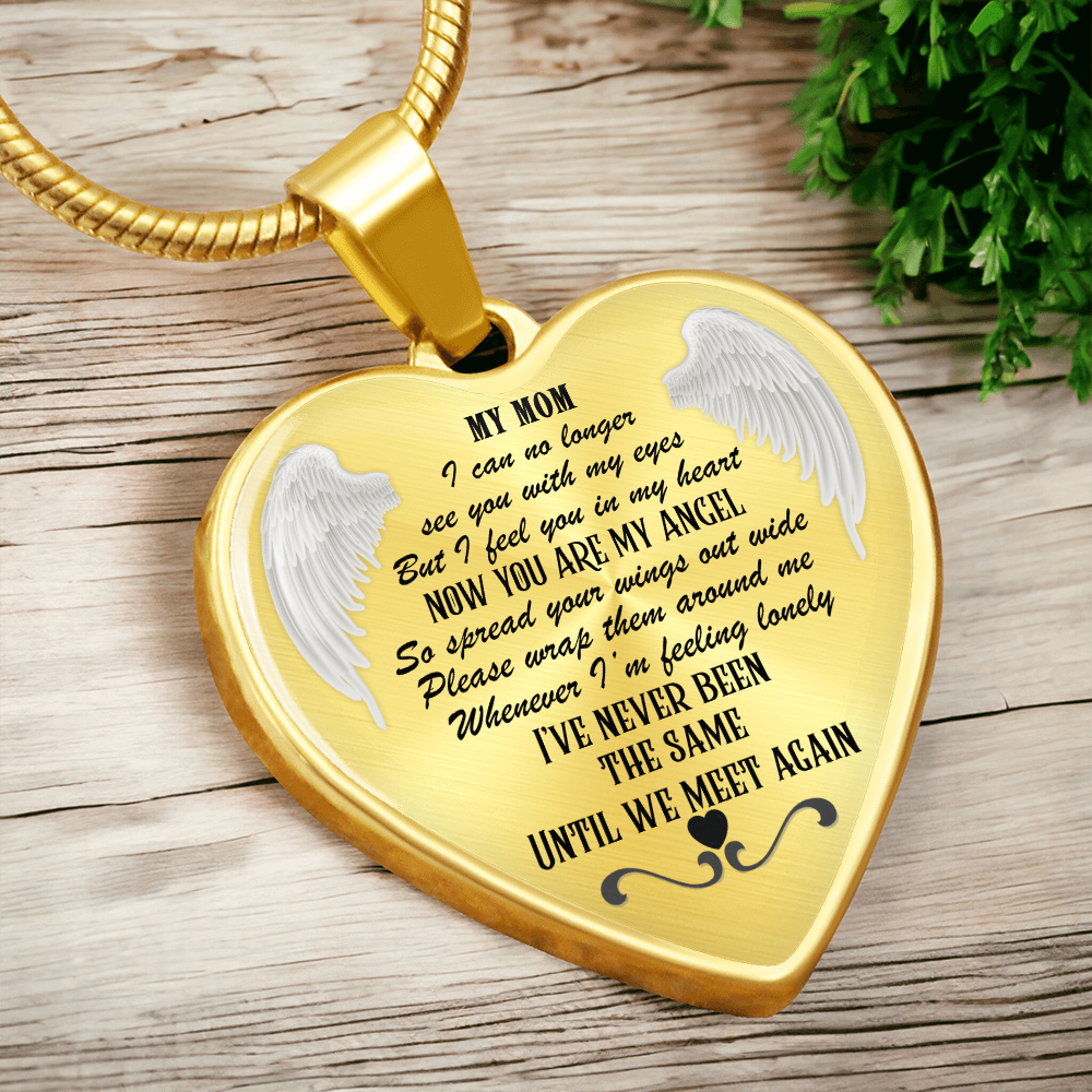 My Mom, My Angel Heart Pendant Memorial Necklace