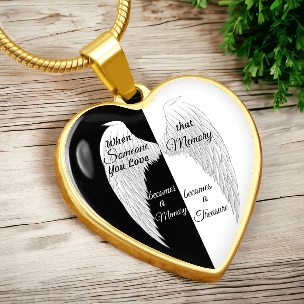 Luxury Graphic Heart Necklace Black and White with White Angel wings