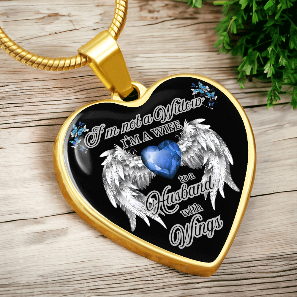 Wife to a Husband with Wings Memorial Necklace – Luxury Heart Pendant – Sympathy Gift for Loss of Husband – Remembrance Jewelry for Her by ShineOn Fulfillment