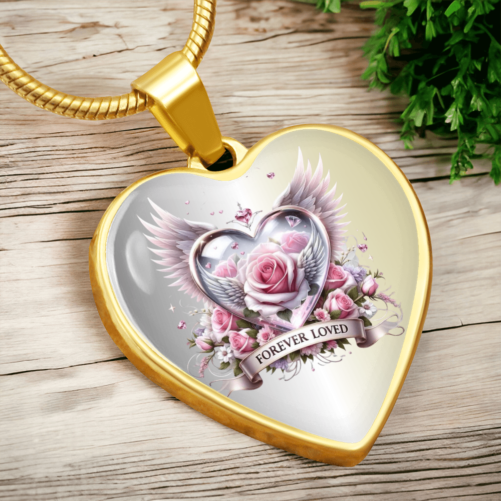 Luxury Heart Necklace - Pink Rose Forever Loved