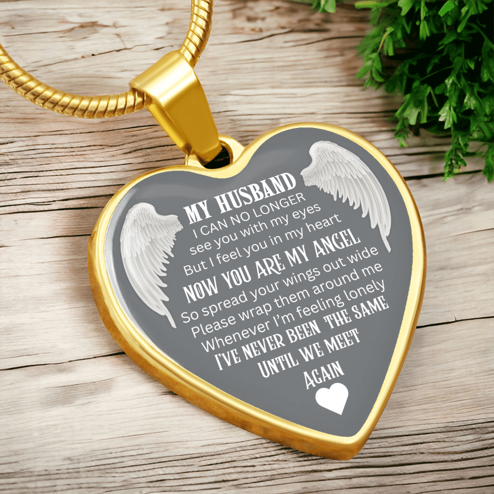 Luxury Graphic Heart Necklace Until We meet again Angel Wings design