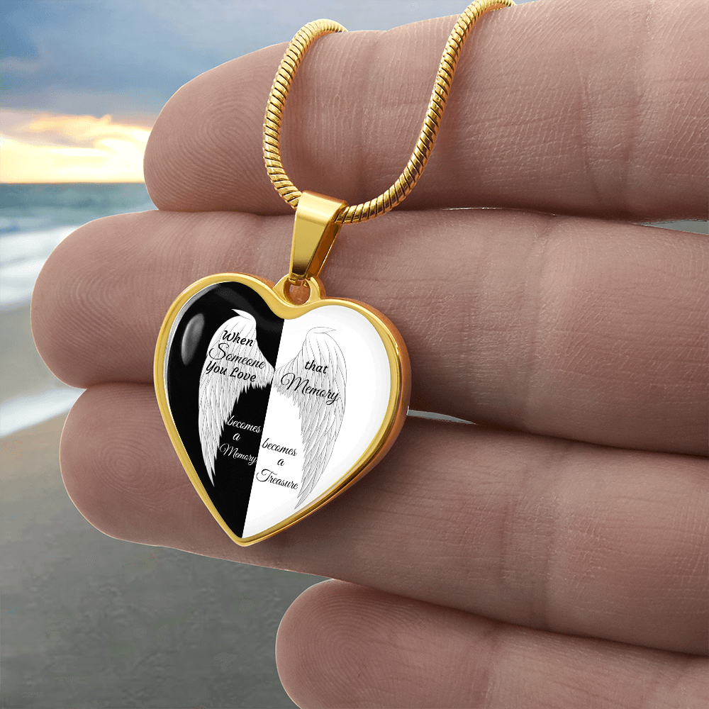 Luxury Graphic Heart Necklace Black and White with White Angel wings