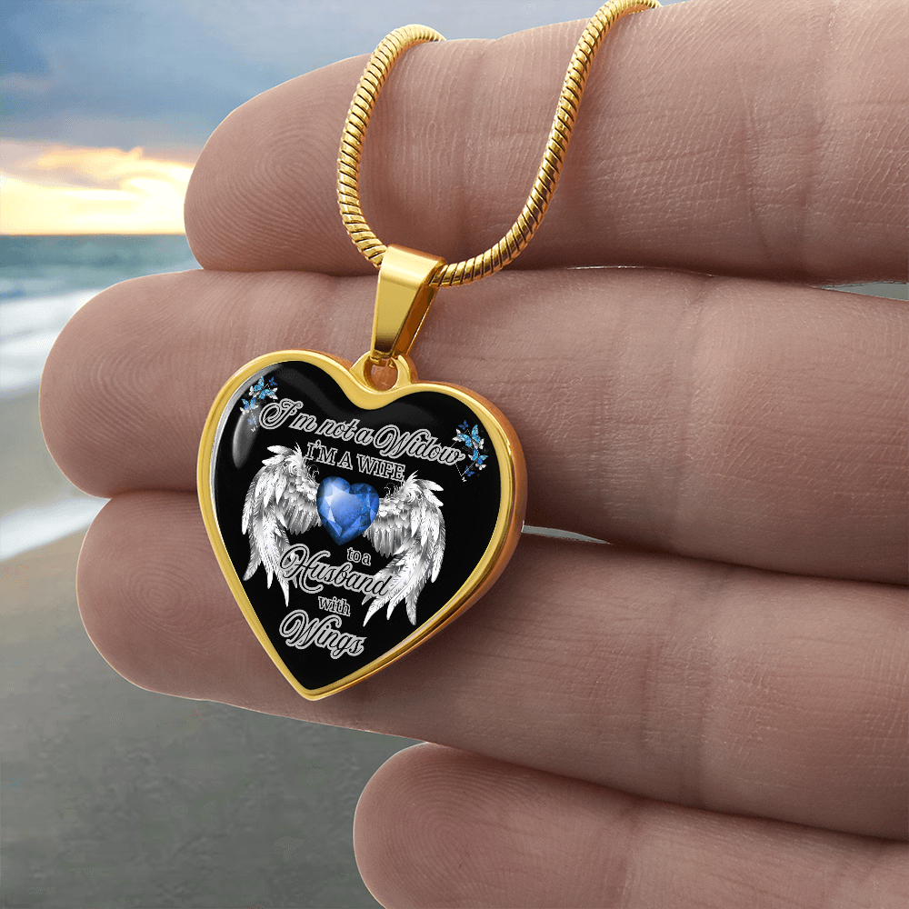 Wife to a Husband with Wings Memorial Necklace – Luxury Heart Pendant – Sympathy Gift for Loss of Husband – Remembrance Jewelry for Her by ShineOn Fulfillment