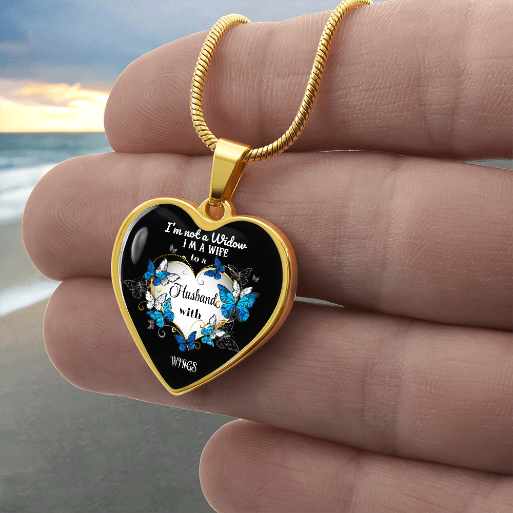 Luxury Graphic Heart Necklace I'm not a Widow Butterflies design by ShineOn Fulfillment