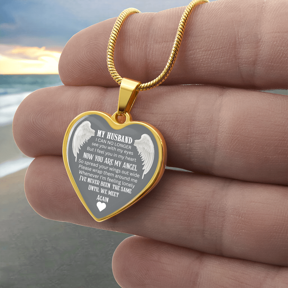 Luxury Graphic Heart Necklace Until We meet again Angel Wings design