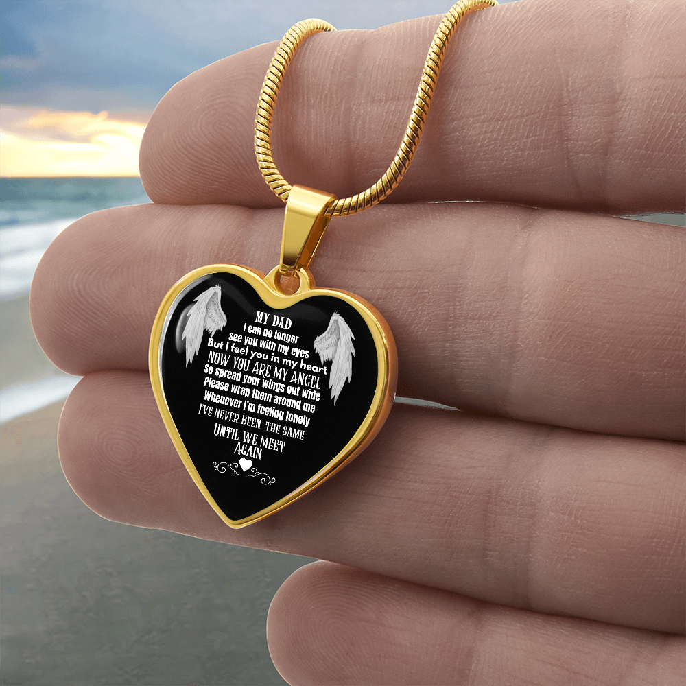 Dad Memorial Heart Necklace – Angel Wings Keepsake, Bereavement Gift