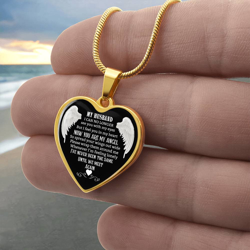 Husband Memorial Heart Pendant, Personalized Angel Keepsake, Sympathy Jewelry Gift