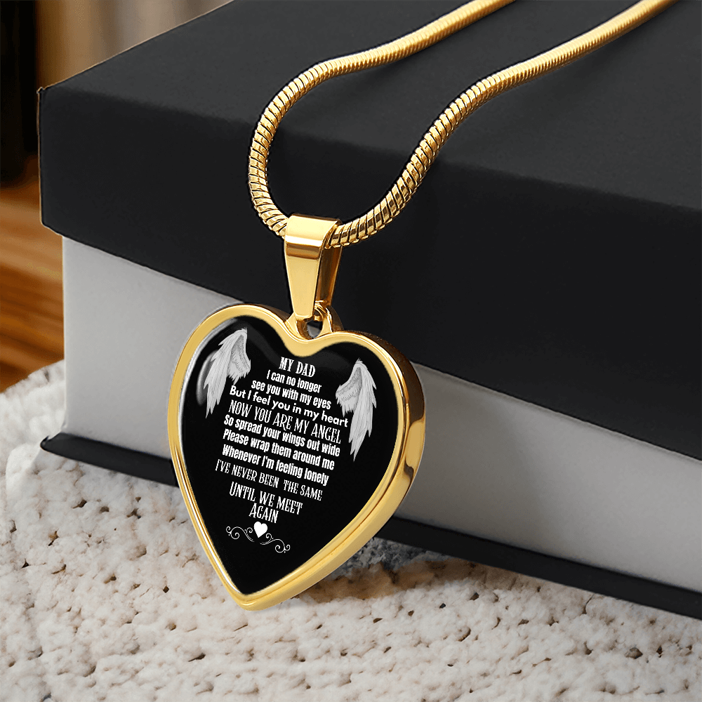 Dad Memorial Heart Necklace – Angel Wings Keepsake, Bereavement Gift