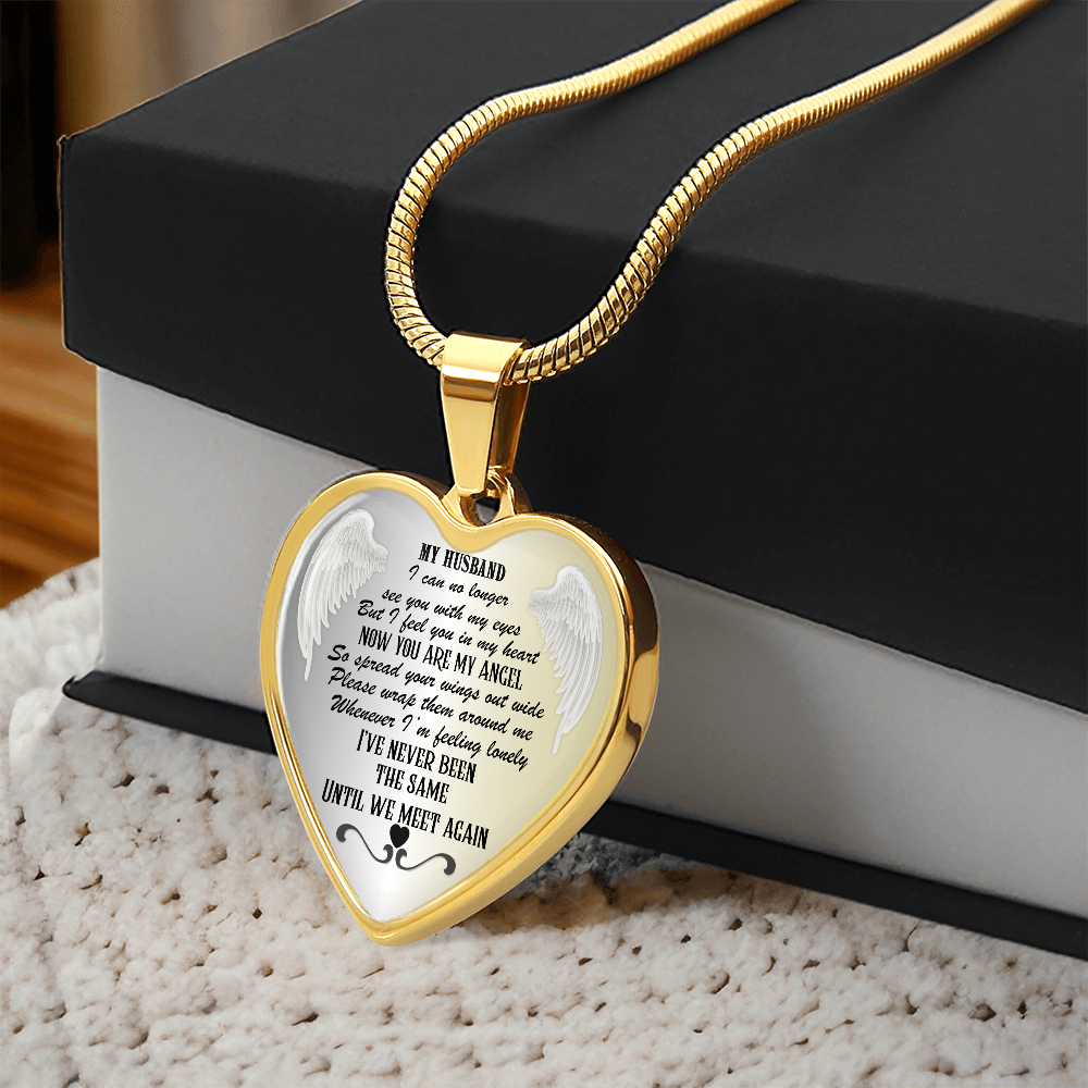 Personalized Husband Memorial Heart Necklace: Angel Memory Keepsake