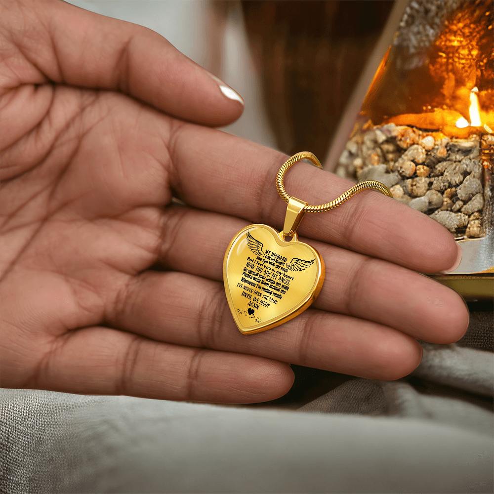 Heart Pendant Necklace for Widows, Angel Remembrance Jewelry Gift for Husband in Loving Memory, Grief Support, Anniversary & Memorial Gift