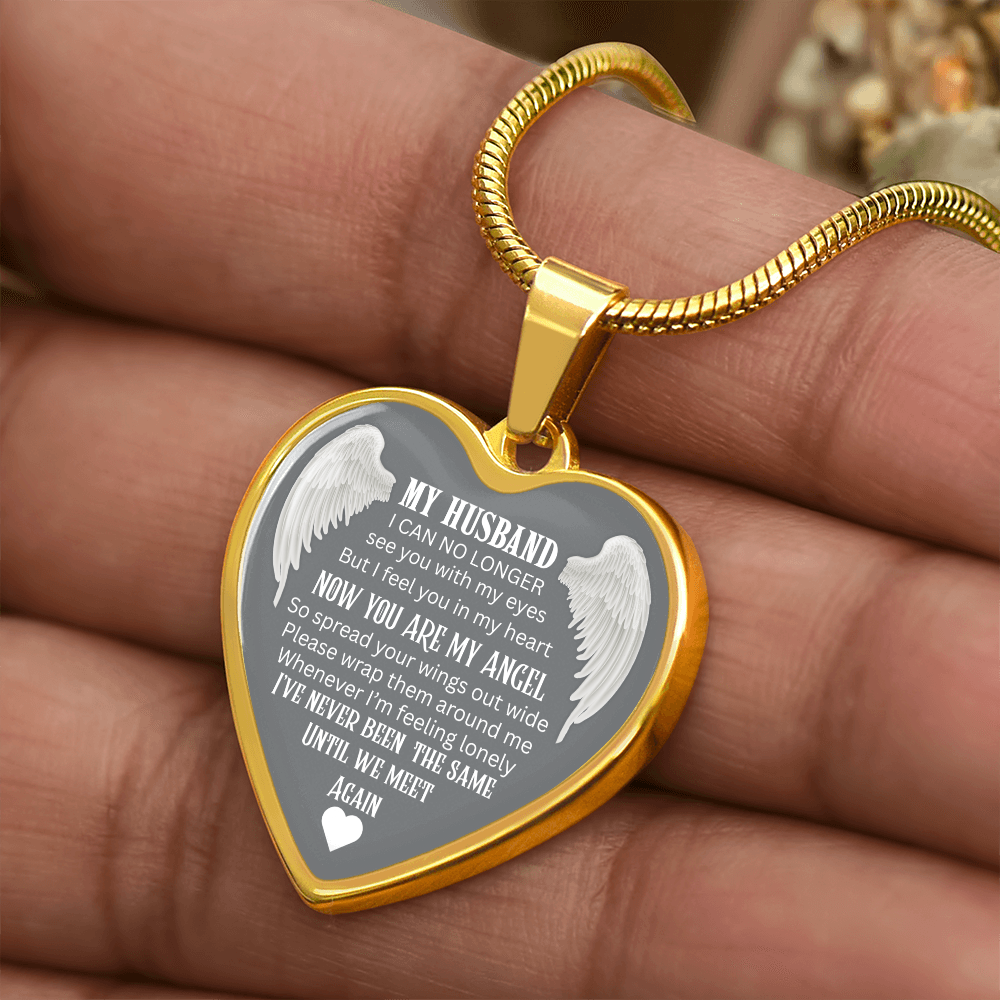 Luxury Graphic Heart Necklace Until We meet again Angel Wings design