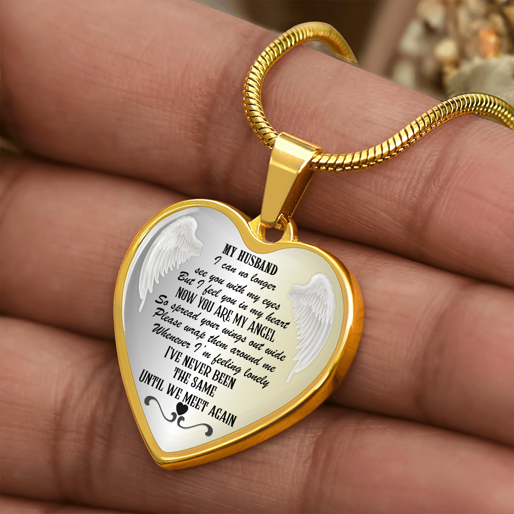 Personalized Husband Memorial Heart Necklace: Angel Memory Keepsake