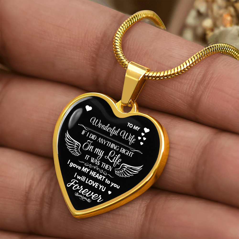 Luxury Graphic Heart Necklace To My Wonderful Wife - Angel Wings -Love Gift to Wife by ShineOn Fulfillment