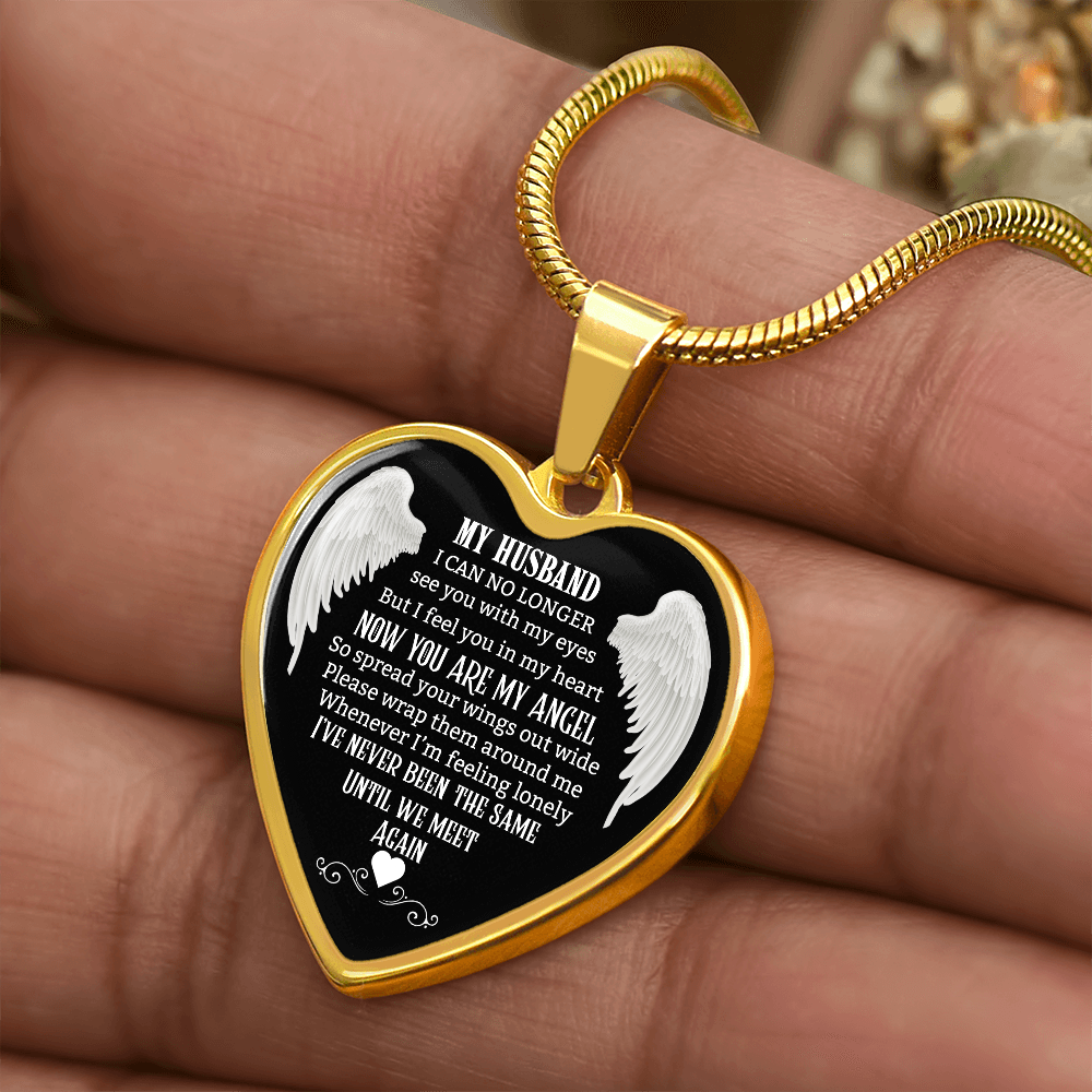 Husband Memorial Heart Pendant, Personalized Angel Keepsake, Sympathy Jewelry Gift