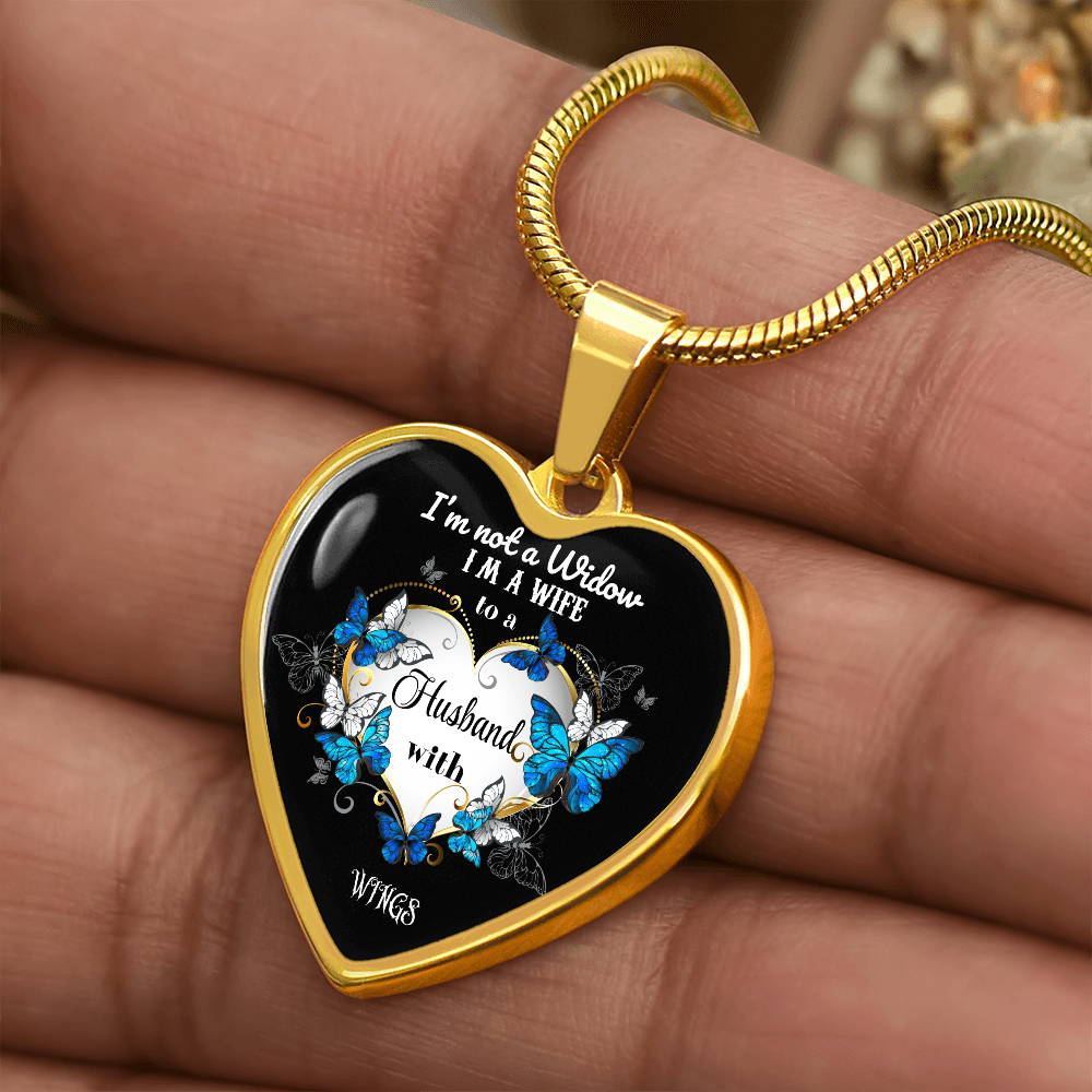 Luxury Graphic Heart Necklace I'm not a Widow Butterflies design by ShineOn Fulfillment