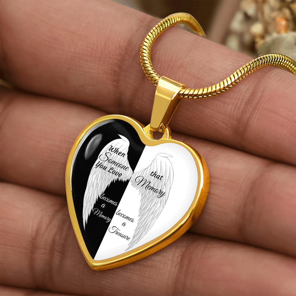 Luxury Graphic Heart Necklace Black and White with White Angel wings