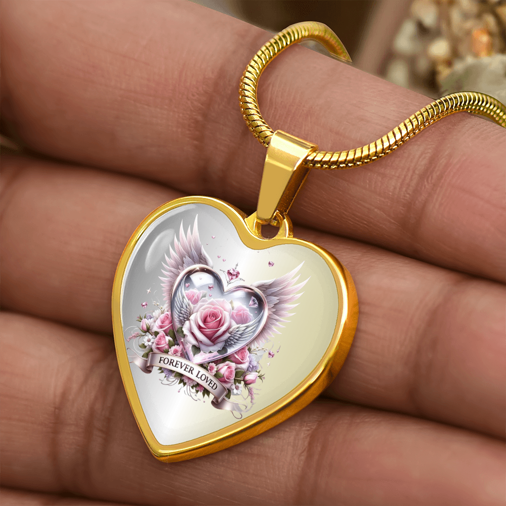 Luxury Heart Necklace - Pink Rose Forever Loved