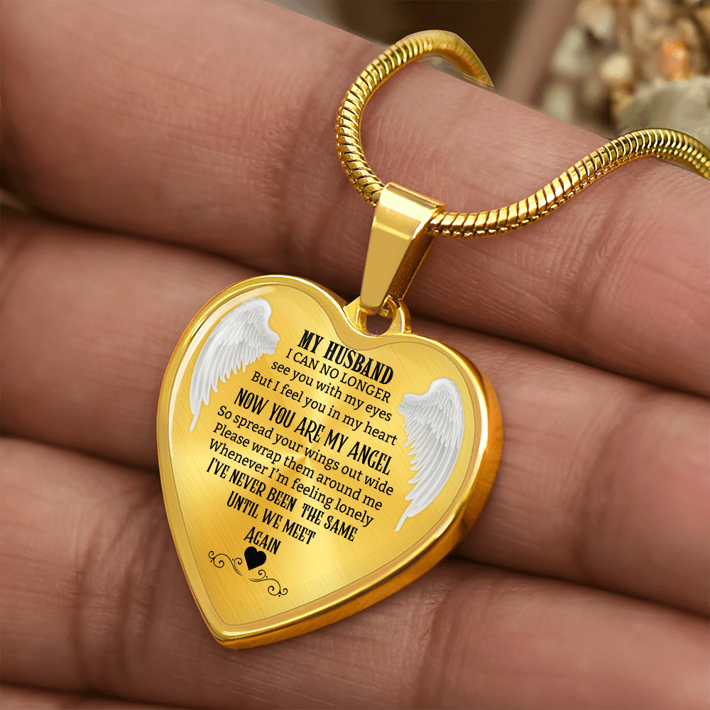 Husband Memorial Heart Necklace, Angel Keepsake Pendant, Loss of Husband Gift, In Loving Memory Jewelry