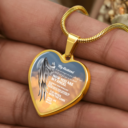 My Husband Now You Are My Angel Necklace, Heart Pendant Tribute, Memorial Jewelry, Keepsake Gift for Wife by ShineOn Fulfillment