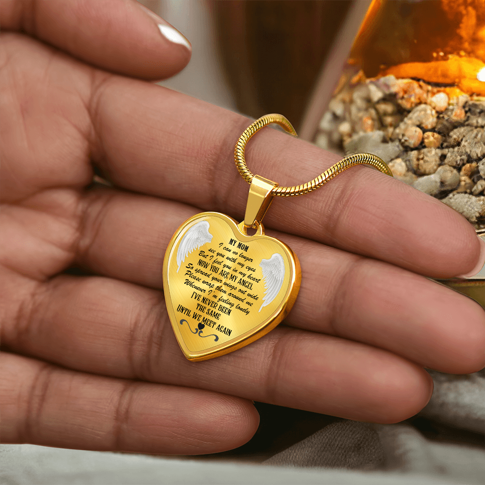 My Mom, My Angel Heart Pendant Memorial Necklace