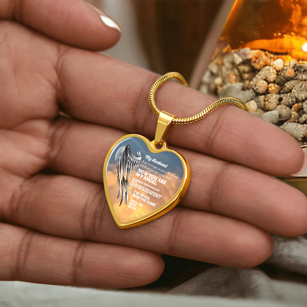 My Husband Now You Are My Angel Necklace, Heart Pendant Tribute, Memorial Jewelry, Keepsake Gift for Wife by ShineOn Fulfillment