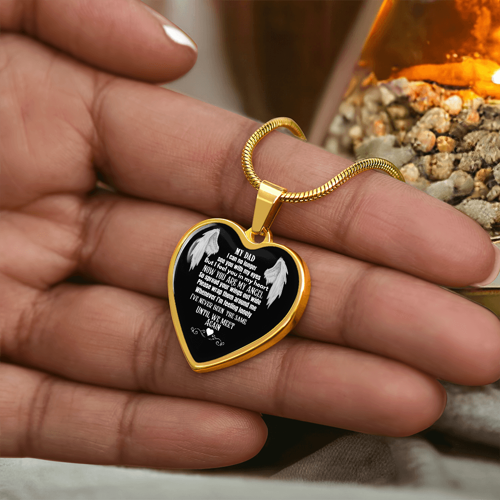 Dad Memorial Heart Necklace – Angel Wings Keepsake, Bereavement Gift