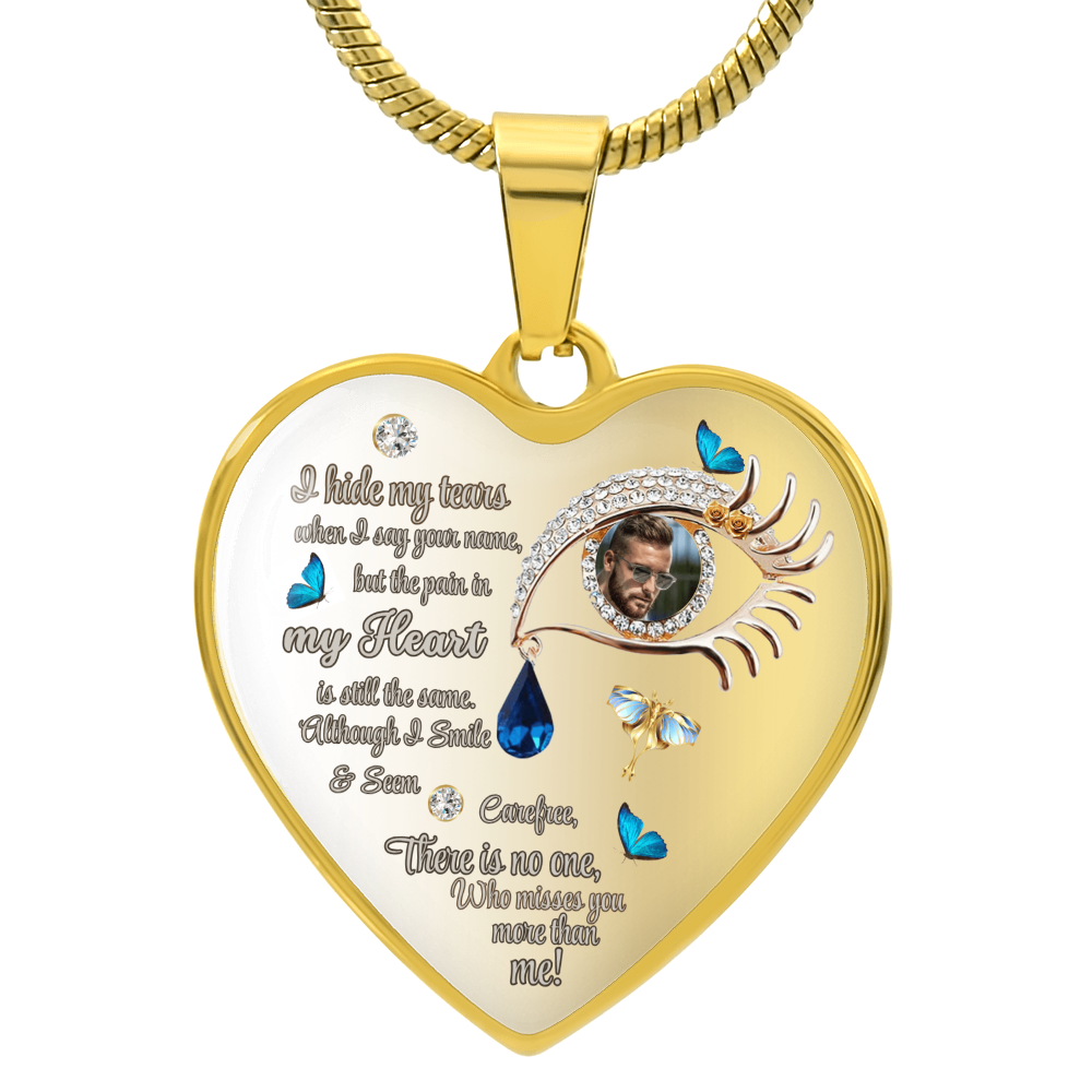 Heart Necklace Butterfly Tears Memorial Jewelry,Photo personalized, I Hide My Tears Pendant, Boho Style Eye Necklace for Grief, Gift for Her, Gift for Widow by ShineOn Fulfillment