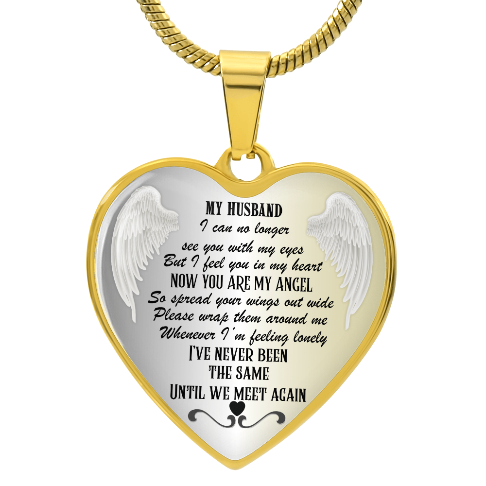 Personalized Husband Memorial Heart Necklace: Angel Memory Keepsake