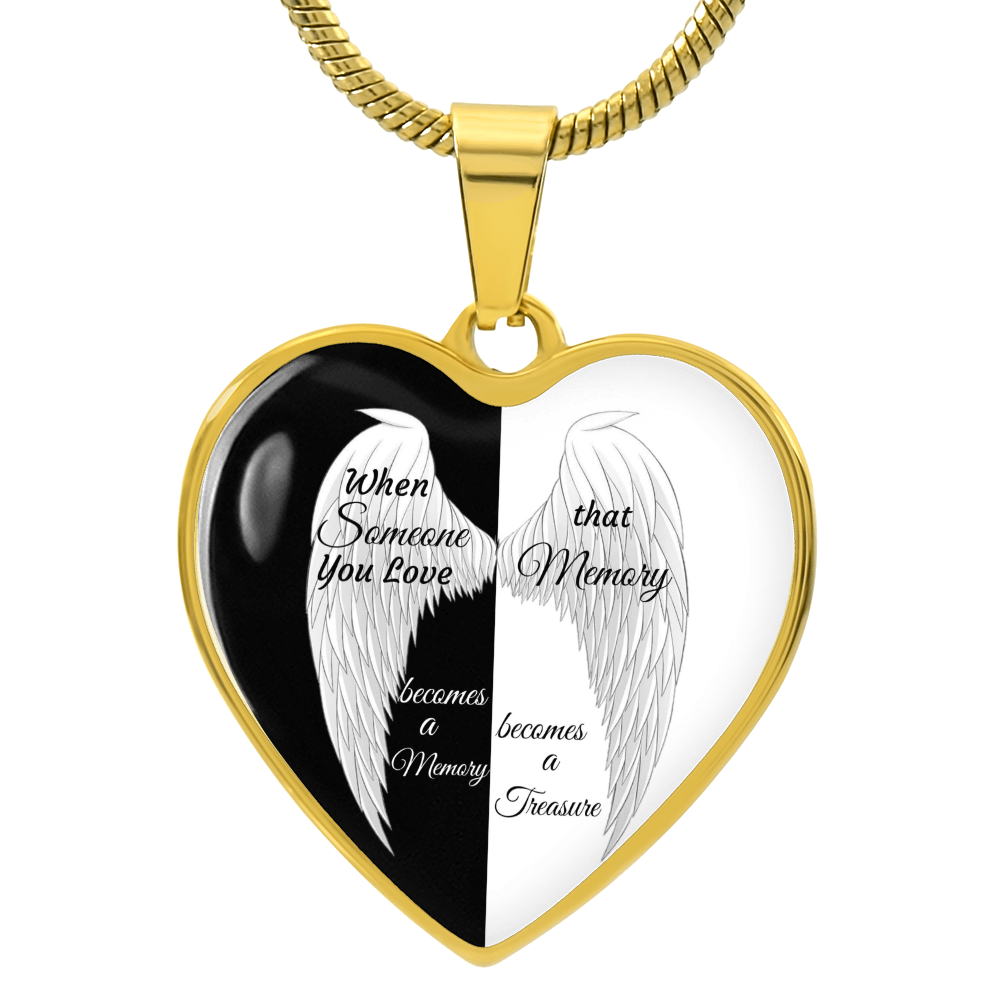 Luxury Graphic Heart Necklace Black and White with White Angel wings