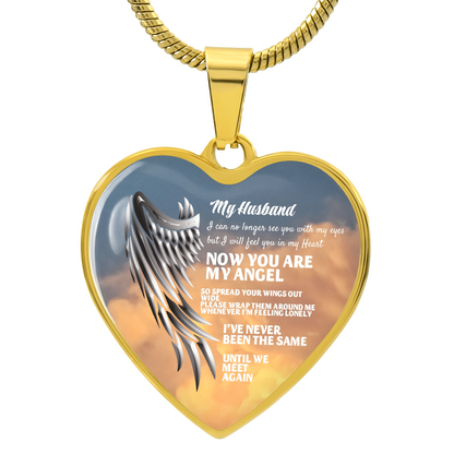 My Husband Now You Are My Angel Necklace, Heart Pendant Tribute, Memorial Jewelry, Keepsake Gift for Wife by ShineOn Fulfillment