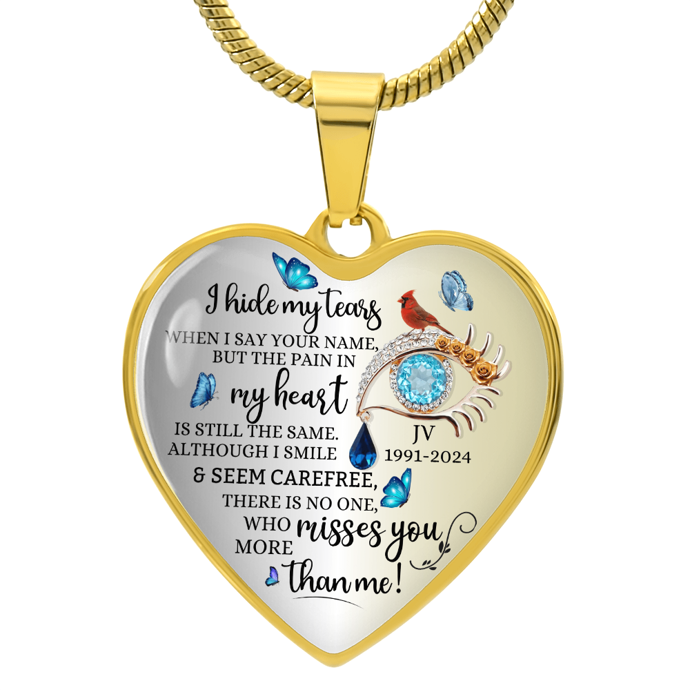 Luxury Graphic Heart Pendant Necklace I hide my tears when I say Your Name personalized memorial Jewelry
