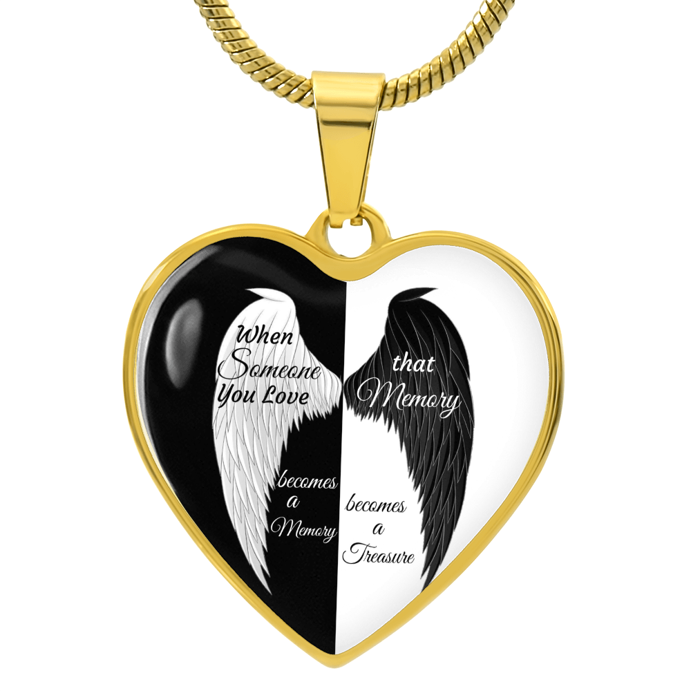 Luxury Graphic Heart Necklace When Someone You love becomes a Memory, black white Angel Wings