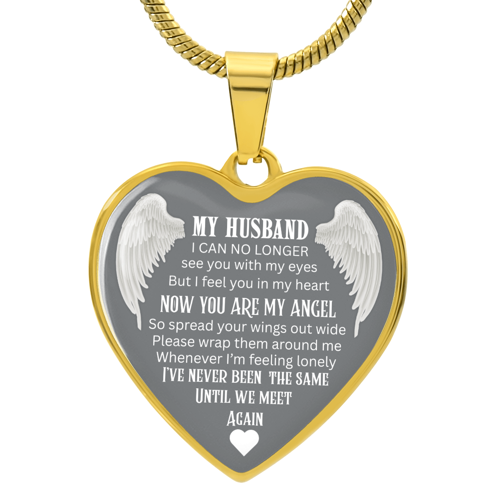 Luxury Graphic Heart Necklace Until We meet again Angel Wings design