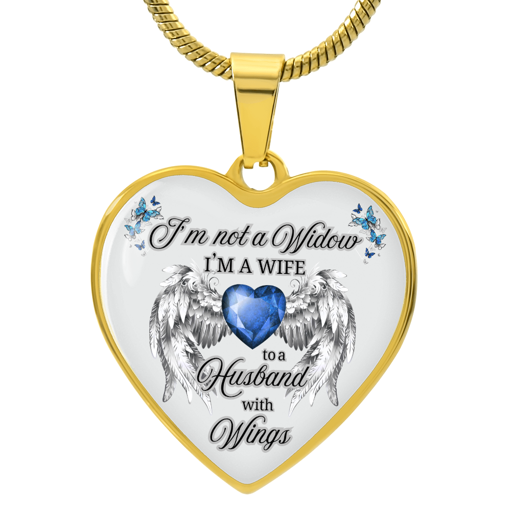 Husband in Heaven Memorial Necklace – “Wife to a Husband with Wings” Heart Pendant Gift
