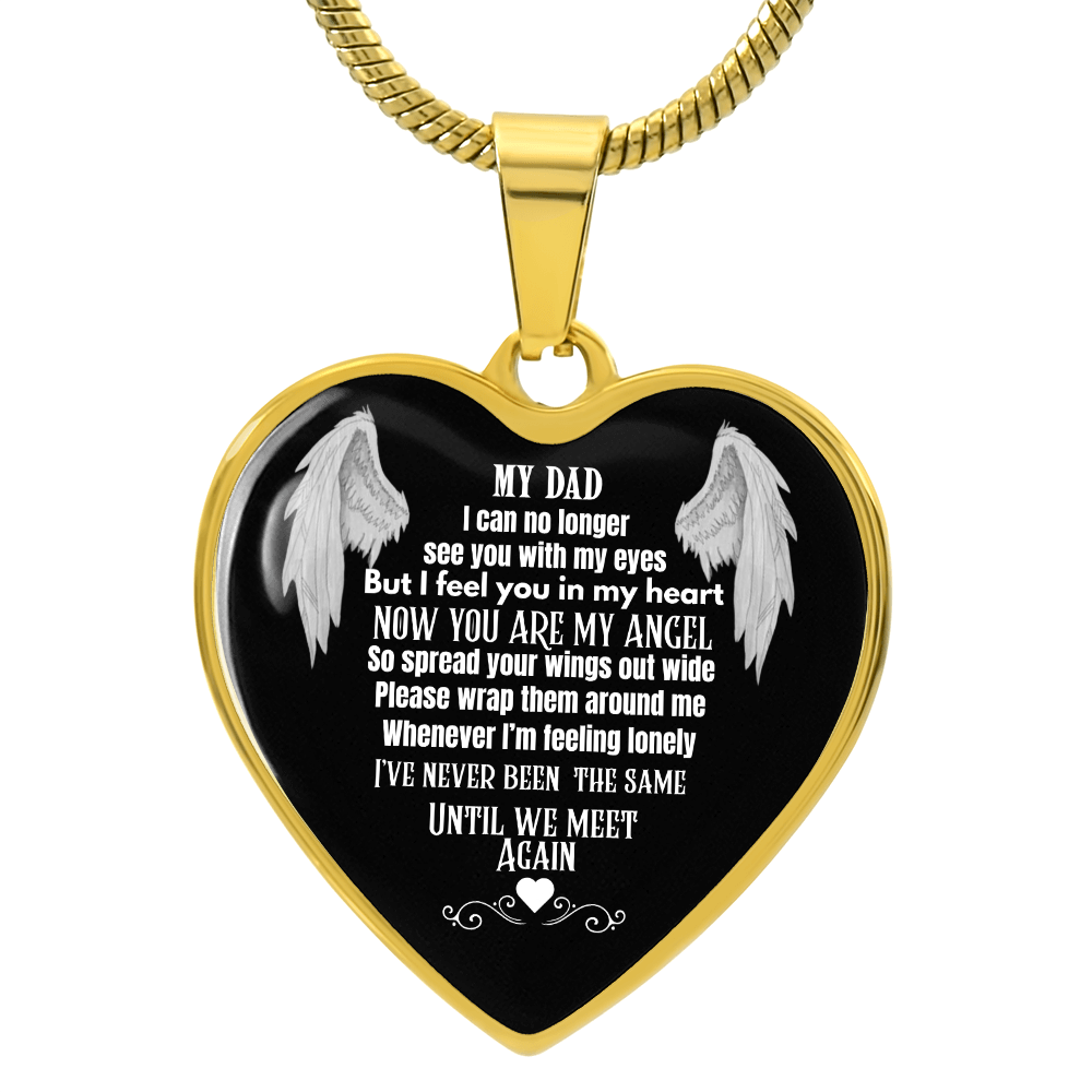 Dad Memorial Heart Necklace – Angel Wings Keepsake, Bereavement Gift
